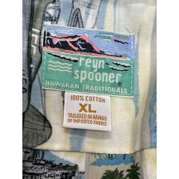 Vintage Reyn Sooner Men's Hawaiian Style WWII & Sea Design Blue Shirt Sz XL - Picture 6 of 7